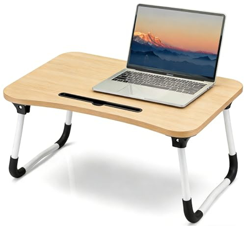 Bandeja para Cama, Mesa de Cama Plegable Desayuno, Ergonómica, Ideal para Portátil, Ordenador y Libros, Mesa Auxiliar con Atril para Leer en la Cama 50x30x22 cm, Madera