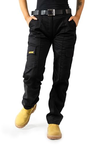 SITE KING Ladies Cargo Combat Work Trousers Size 8 to 22 (10 / Short Leg, Black)