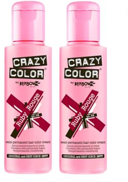 2x Crazy Color Semi-Permanente Haarfarbe 100ml (Ruby Rouge - Rubinrot)