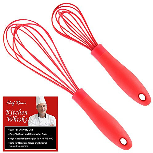 Chef Remi Egg Whisks -2 Sizes Baking Whisks Non-Stick Silicone Balloon Whisk Set - 11 inch & 8 inch Egg Whisk Set