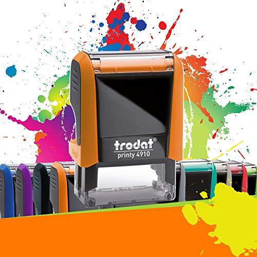 Trodat Printy 4910 - Tampon Encreur Professionnel Automatique 2 lignes À Personnaliser - Empreinte 26 x 9 mm Offerte (Orange)
