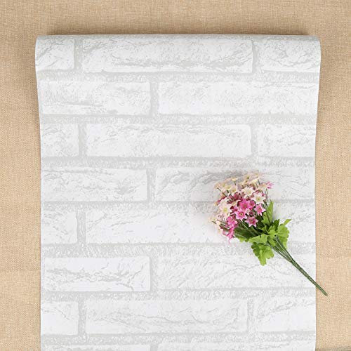 FENTIS Papel Pintado Autoadhesivo Papel Pintado Vintage Blanco Ladrillo Para Cocina Decorativa Pelar y Pegar Fondo de Pantalla Rollo de Pegatinas de Pared Para Dormitorio Sala Decoración 44x500cm