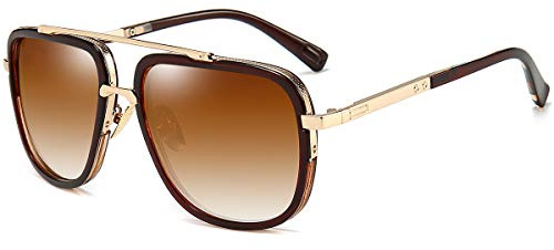 Dollger Gafas de sol cuadradas de gran tamaño para hombres y mujeres, gafas de piloto con montura dorada, gafas retro(marco marrón marrón)