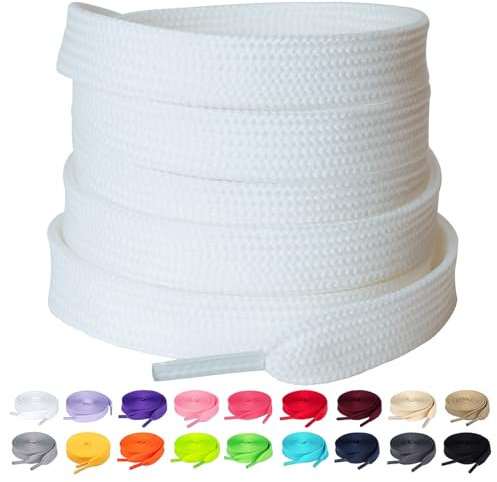 Olukssck 2 Paar Flache Schnürsenkel, 10 mm breite Reißfeste Schuhbänder für Sneakers, Sportschuhe, Turnschuhe, Freizeitschuhe, Off Weiß, 120cm