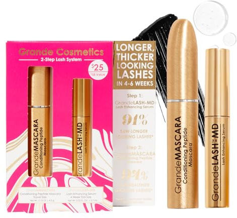 Grande Cosmetics 2-Step Lash System Set, Lash Serum & Mascara Gift Set
