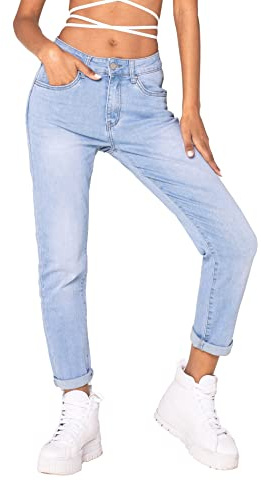 Nina Carter P189 - Jeans da donna a vita alta, vestibilità dritta, stile Mom, aspetto usato, S