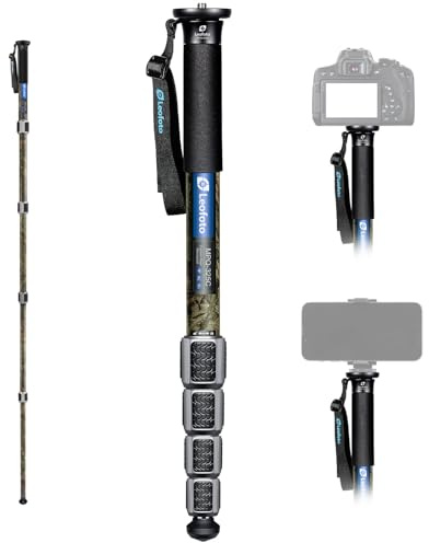 Leofoto MPQ-325C Monopod, Premium Carbon Fiber, Water-Resistant, 5 Leg Section, Convertible Mounting Stud, Wrist Strap (Camo)