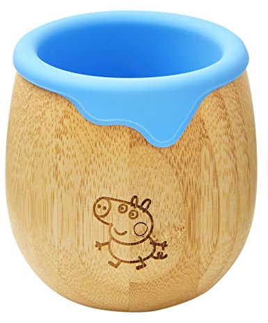 bamboo bamboo X Peppa Pig Baby and Dinky Toddler Cup, George Pig Bamboo Sippy Cup for Toddlers, with Silicone Drip Rim for Teeth and Gum Protection, 150ml Capacity (George Pig, Blue)