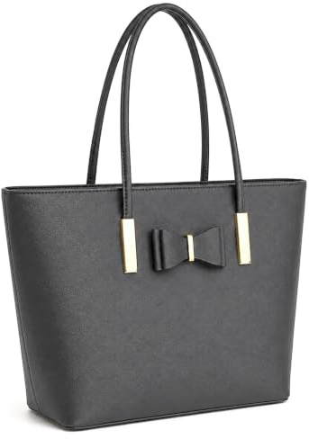 kukubird Women's Top-Handle Black Large Tote Bag Handbag Simple Shoulder Bag with Zipper for School Work Leisure-Grey