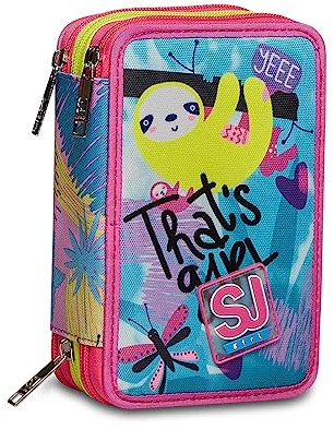 SJ GANG STYLE JAM GANG, Mäppchen, Mehrfarbig, Federtasche für Schreibwaren, Etui mit Stiften, Kugelschreiber, & mehr, 3 Fächer, Mädchen & Jungen, Schule - Grundschule, XXL, rosa