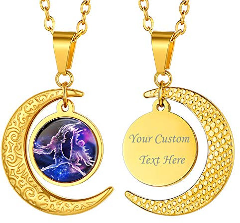 Suplight personalisiert Zwillinge Sternzeichen Kette für Damen Mädchen 18k vergoldet Rolokette mit Halbmond Anhänger Horoskop Symbol Halskette Sternbilder Modeschmuck für Gerburtstag