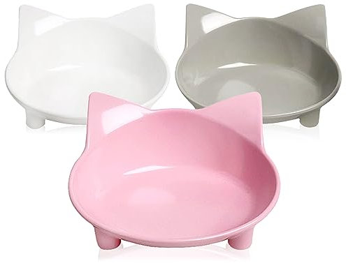 Futternapf Katze,Katzennapf 3er Set Rutschfester Katzennapf Für Katzen Mit Wasser, Trockenfutter, Nassfutter Erleichterung Von Whisker-Müdigkeit Spillageprävention Futterschüssel Katze Das Langlebig