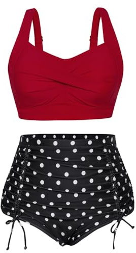 Hanna Nikole Women Plus Size 2 Piece Swimsuit High Waisted Bikini Dots 14W