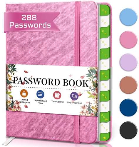 BLESWIN Kleines Passwortbuch Alphabetisch mit Registerkarten, Hardcover Passwort Notizbuch für Internet Website Adresse Login, Perfektes Taschenformat Passwort Aufbewahrung für Senioren, Rosa