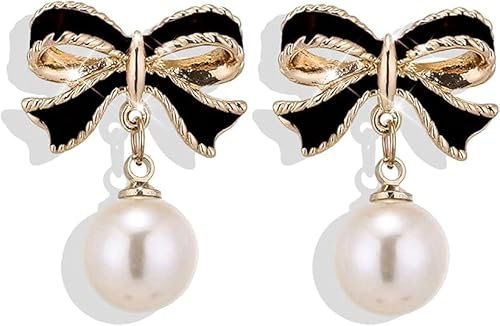 Perlen Ohrstecker Schleifen Ohrringe, Ohrringe Damen, Perlenohrringe mit Schleife, Hypoallergene Perlen Ohrringe Bow Earrings, Ohrringe Schmuck Schleifen Schmuck Frauen für Geburtstagsgeschenk (B)
