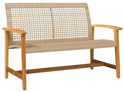 Banco de Jardín vidaXL con Respaldo y Reposabrazos, Asiento Exterior para Parque, Patio, Balcón - Madera de Acacia y Ratán PE Beige
