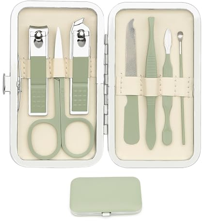 Manicure Set Mini 7 Pieces,Travel Nail Clipper Set,Mens Nail Grooming Kit(Green)