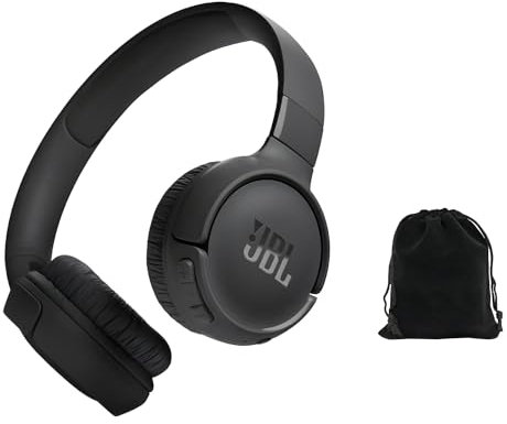 JBL Tune 525BT Wireless Over-Ear Headphones – Experience Deep Bass and Seamless Connectivity - 57H Battery Life - Speed Charge - Bluetooth 5.3 - Includes Storage Pouch, Black, Tune525BT-Pouch