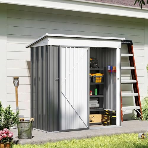Amopatio Casetta da Giardino Metallo, Casetta Attrezzi Giardino Capanno da Giardino con Porta, 162 x 92 x 182 cm, Impermeabile Armadio per Esterno Porta attrezzi da giardino Lamiera zincata, grigio
