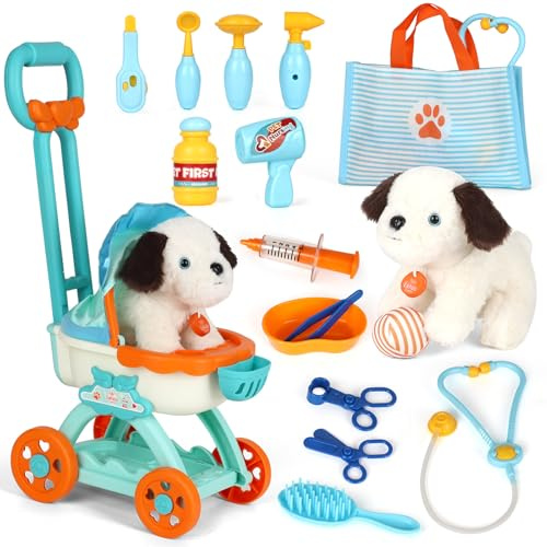Lehoo Castle Maletin Medicos Juguete, Veterinario Juguete con Cochecit de Juguete, Kit Medico Infantil con Perro de Peluche, Doctora Juguetes, Juguetes Niña 3 Años