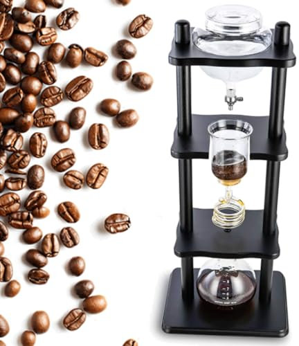 Cold brew kaffetorn, isdropp kallbryggare kaffebryggare med långsamt dropp iskallt kaffetorn, handgjord glas svart ram, lämplig för hem, café eller företag