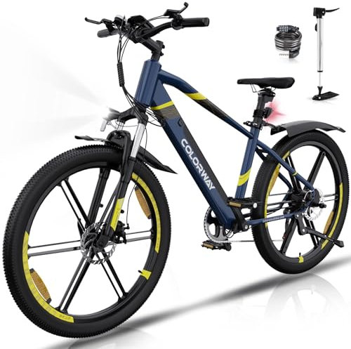 COLORWAY E Bike Herren Damen Elektrofahrräder 26 x 2,35 Zoll 250W Motor 36V 12Ah herausnehmbarer Akku EBike, Höchstgeschwindigkeit 25 km/h, E Mountainbike Ausdauer 35-90KM
