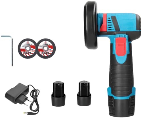ThreeH Batteridriven vinkelslip 12 V elverktyg, bärbar poleringsmotor med 2 batterier, 7,5 cm skiva för att skära rör