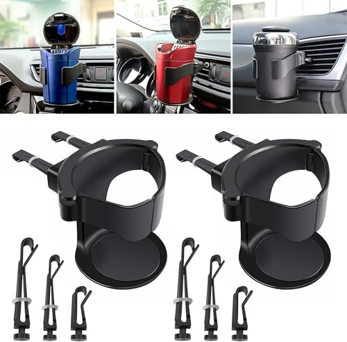 LoNinLoAn Universal Car Cup Holder, 2Pack, Black, ABS, Adjustable, Vent Clip, Large Load-Bearing, Mult-Use