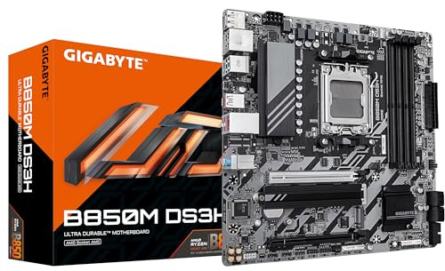 Gigabyte B850M DS3H Motherboard - AMD Ryzen 9000 Series CPUs, 16+2+2 Phases Digital VRM, up to 8200MHz DDR5 (OC), 1xPCIe 5.0 + 1xPCIe 4.0 M.2, 2.5 LAN, USB 3.2 Gen 2
