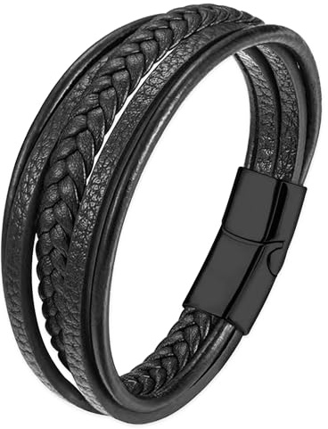 Mochity Läderarmband för män, pärlarmband, svart blå bruna armband för män, med presentförpackning