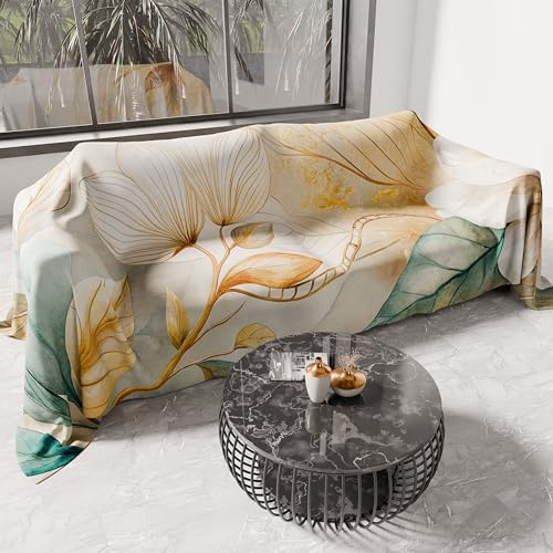 PETTI ARTIGIANI ITALIANI - Cubresofá Multiuso de Microfibra Antimanchas, Diseño 25 Floral 154, Lavable y Protector para Sofá, Colcha y Cubremesa – 360x270 cm - Made in Italy