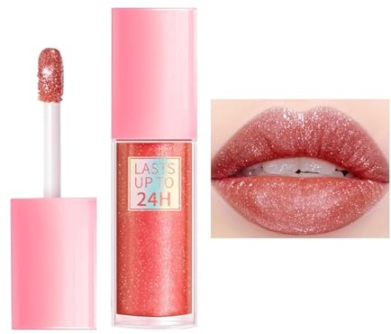 Rouge à lèvres rose nacré métallisé, gloss pailleté ultra-brillant, léger et hydratant, non collant, idéal pour les soirées et le maquillage de tous les jours
