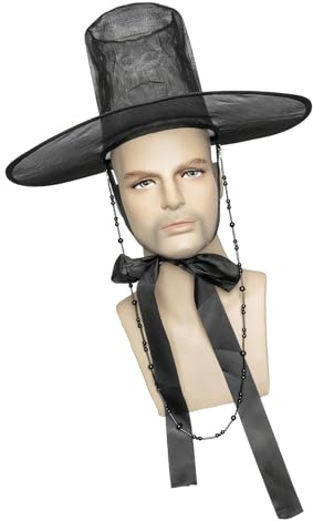 Korean Traditional Hat for Adult Teens Saja Boys Same Styles Top with Wide Brims Chest Strap for Dancing Event Festival
