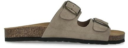 PAYMA - Sandali in Pelle per Uomo Donna Unisex. Due Fibbie. Punta Aperta. Confortevole Infradito. Suola Bio Anatomica. Colore: Taupe Scamosciato, Taglia: EU 39