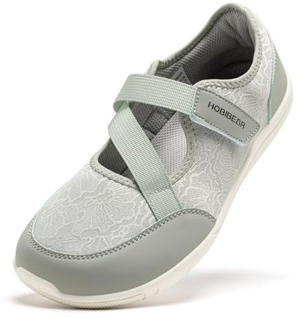HOBIBEAR Zapatos Mary Jane Barefoot para Mujer Puntera Ancha Suela Zero Drop Diseño Minimalista Cierre de Ajustable Zapatos para Caminar