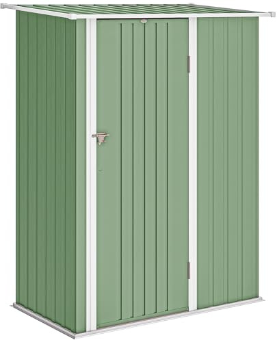 Outsunny Casetta da Giardino 1.07m² in Acciaio Zincato, Capanno Porta Attrezzi con Porta Bloccabile, Tetto Inclinato, 142x86x189 cm, Verde Chiaro