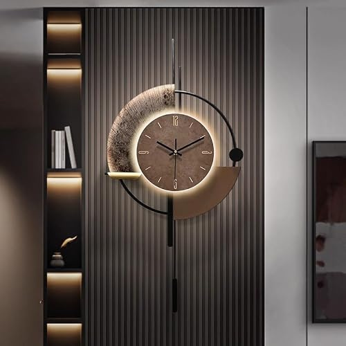 SIN&MI Wall Clock with Light,Decorative Wall Clocks with Pendulum,Silent Quality Quartz Clock Battery Operated,Large Clock for Living Room,Kitchen,Home,Bedroom Wall Decor,16.5 * 31.5inch