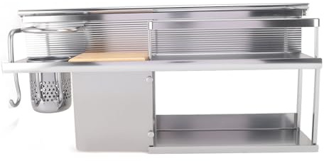 Jiawu 2-vånings Väggmonterad Köksredskapsställ, Multifunktionell Arrangör i Aluminiumlegering för Kryddspatel med Sked, Platsbesparande med Hållare för ätpinnar, Enkel Installation,