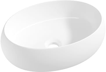 Eridanus Lavabo de salle de bain ovale, lavabo à poser en céramique blanche, vasque pour vestiaire, salle de bain, meuble sous-vasque, blanc brillant – 470 x 330 x 150 mm