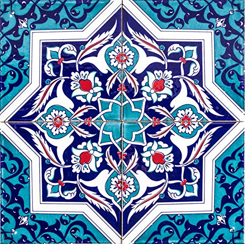 Piastrelle cucina e bagno decorate in ceramica Cerames Mehtap 20x20 cm | Rivestimenti Iznik colorati, 1 confezione - 0,48m2 (12 pezzi), mattonelle decorative ideale per cucina o bagno, rustico