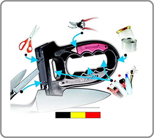 AFFUTEUR Easysharp MULTI, affûteur Belge pour couteaux ciseaux et outllage jardin, Décapsuleur Ouvres-bouteilles Ouvre-bocal Ouvre-boîtes avec anneau
