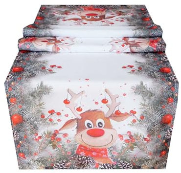 KAMACA Tischläufer 40x140 cm mit hochwertigem Druck-Motiv Küche Esstisch Eyecatcher Herbst Winter Weihnachten (Elch mit roter Nase)