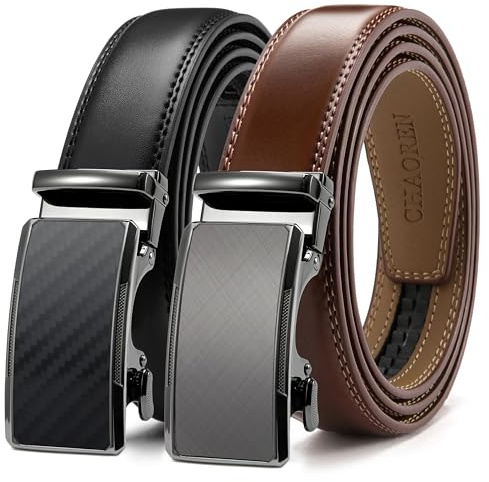 CHAOREN Mens Dress Belt Leather 2 Pack - Mens Ratchet Belt for Dress Shirt and Pants Every Occasion (32mm)