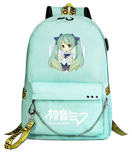 WANHONGYUE Hatsune Miku ryggsäck student bokväska skolväska flickor ryggsäck 15,6 tum laptopväska för anime-älskare, Grön/1, En storlek, Ryggsäck Ryggsäckar