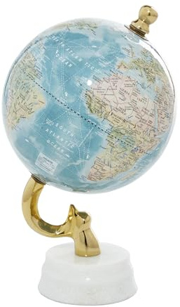 Deco 79 Aluminum Metal World Globe with Marble Base, Desk Globe 6 x 6 x 11, Blue