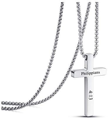 JSDDE Personalisiert Kreuz Kette mit Gravur, Kreuz Anhänger Halskette, Partnerketten Freundschaftskette mit Textgravur, Personalisiert Schmuck für Damen Herren (Silber)