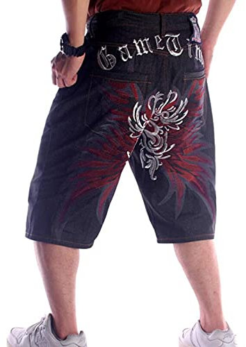 Short en Jean pour Hommes Hip Hop Short en Jean à Broderie Vintage Baggy Short en Jean pour Planche à roulettes Rap Short en Jean Couleur2 XXL