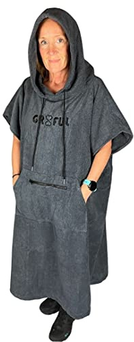 gr8ful® Chowel Changing Robe for Adults & Teenagers | Surf Bath Towel Poncho | Microfibre with Pockets & drawstring Hood | Fab for all Sports, Surfing, Beach, Holiday & Swim | Light & Quick Dry Grey