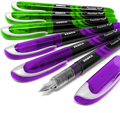 Zebra Fuente - Disposable Fountain Pen - Purple & Green Ink - Pack of 6