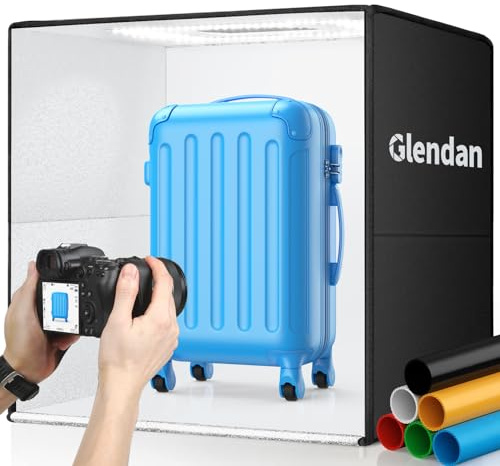Glendan Scatola luminosa da 24 x 24 pollici, grande scatola luminosa con 288 perline LED, CRI > 95, kit portatile professionale per tenda con fondali a 6 colori per la fotografia di prodotti